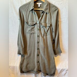 Olive Green Button-Up Shirt Dress